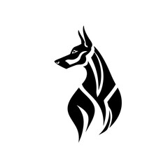 Tribal dog head profile silhouette in black and white