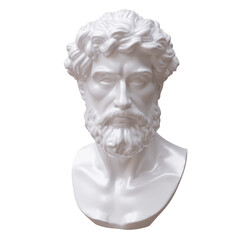 Classical marble head bust statue isolated on white, transparent. Ancient greek philosopher sculpture 