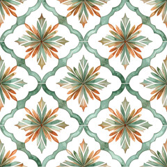 Fototapeta premium Ornate tile pattern: This image showcases a seamless pattern of detailed, decorative tiles. The design features an intricate, floral motif, creating an elegant and classic feel.