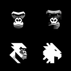 Four abstract animal heads gorillas and a lion