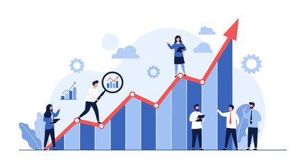 Visualizing business growth and analyzing financial performance with a team of professionals.
