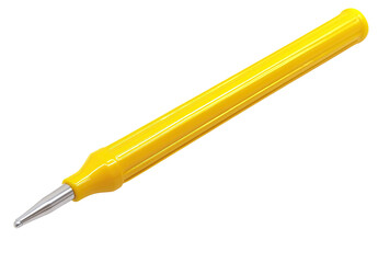 Fototapeta premium Yellow handled awl with silver tip on black background