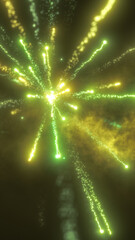 Radiant golden firework explosion with sparkling light trails on a dark backdrop
