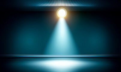 Bright spotlight beam illuminating a stage or platform with subtle lens flares and gradient background