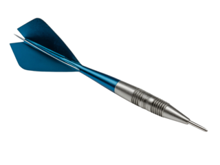 Blue dart with silver tip isolated on a transparent background