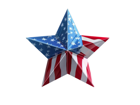 3 D Star with American Flag Colors isolated on a transparent background - Powered by Adobe