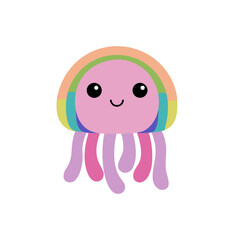 Cute smiling rainbow jellyfish cartoon vector illustration scalable art icon isolated on white background