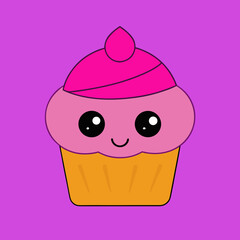 Cute kawaii cupcake illustration vector scalable sweet dessert icon food art isolated on white background