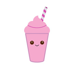 Kawaii pink milkshake illustration cute drink vector graphic for design isolated on white background