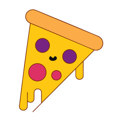Kawaii pizza slice vector illustration with melty cheese drips scalable svg isolated on white background