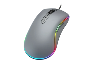 Gray Gaming Mouse with Rainbow L E D Lights isolated on a transparent background 1