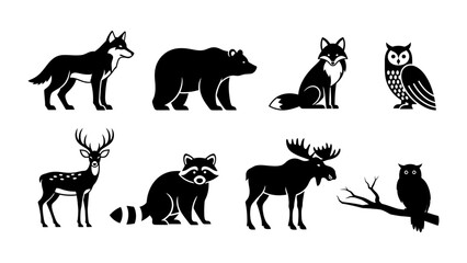 Naklejka premium Minimalist Black Wildlife Animal Silhouettes on Clean White Background