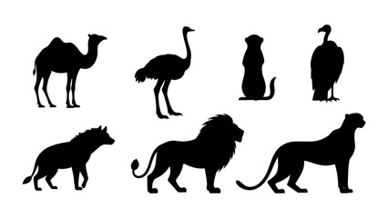 Minimalist Black Wildlife Animal Silhouettes Vector Icons Set