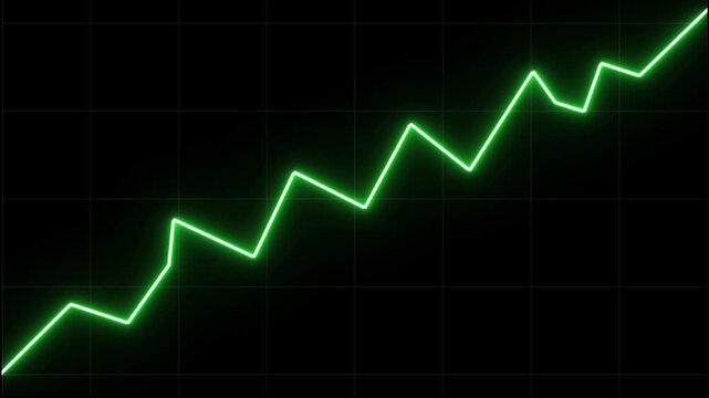 Animated a green line graph on a black background with a faint blue grid pattern 4k