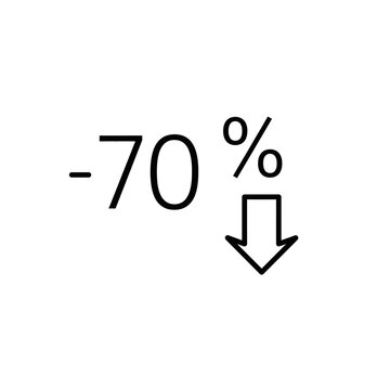 Seventy Percent Discount Symbol with Downward Arrow.