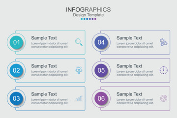 Fototapeta premium infographic vector illustration with 6 steps, infographic template design. Can be used for process diagrams, presentations, workflows.