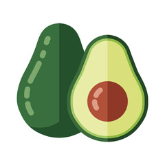 Flat Design Vector Illustration of Whole and Halved Green Avocados