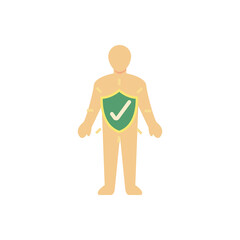 Human body health flat icon. Human silhouette with shield, protection, immunity, wellness.