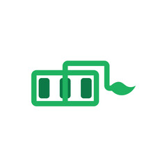 Fototapeta premium Eco plug and battery flat icon. Battery connector with leaf plug, green charging, renewable power.