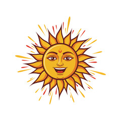 Human Faced Sun,Sun Face Vector - Joyful Sinhala Tamil New Year Celebration & Energetic Start Graphic