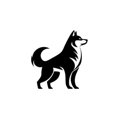 Stylized black wolf profile, standing alert on a white background