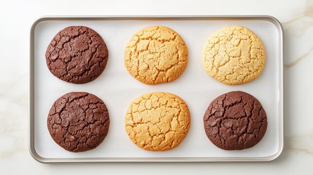 Freshly Baked Cookies on a Baking Sheet with Cracked Surface Perfect for Treats and Desserts