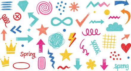 Colorful Hand Drawn Doodle Element Assortment on White Background Creative Design