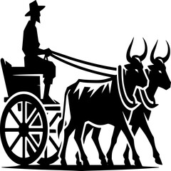 Rural Labor: A silhouette of a farmer guides a horse-drawn cart through the rural landscape, a timeless emblem of agriculture, representing the past and tradition.