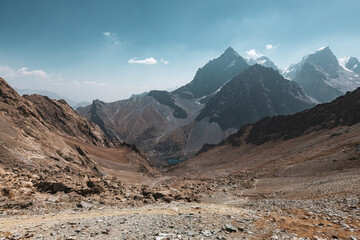 Breathtaking view from Alauddin  mountain pass in Fann mountains Tajikistan