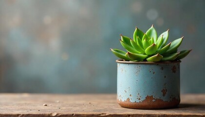 Rustic Chic Metal Flowerpot with Succulent Perfect Industrial or Minimalist Interior Decor