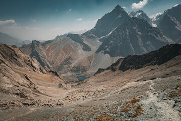 Breathtaking view from Alauddin  mountain pass in Fann mountains Tajikistan