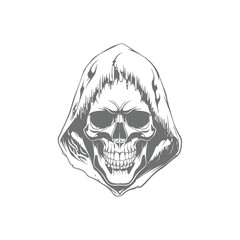 Grim Reaper Skull in Hooded Cloak Illustration