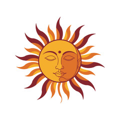Minimalist Human-Faced Sun Vector for Sinhala and Tamil New Year in Geometric Style