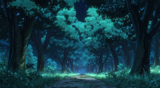 Vibrant bioluminescent forest scene with ethereal glow and mystical atmosphere - Powered by Adobe