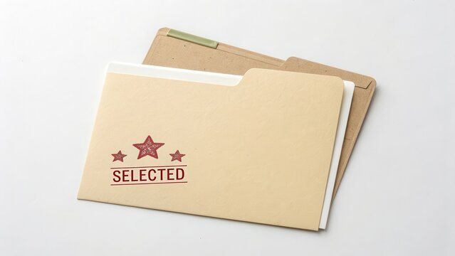 Beige folder with selected stamp on top of plain document