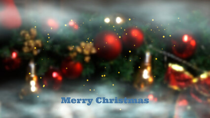 Blurred Christmas Tree Background with Golden Particles and White Fog – Festive Holiday Atmosphere