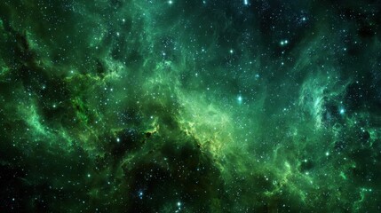 Awesome photo of beautiful green nebula with bright stars shining in the dark space background.