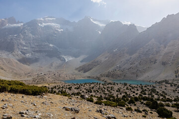 Lake and mountains scenery in Fann Mountains Pamir Alay Tajikistan