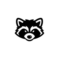 Black and white illustration of a raccoon face with distinct markings