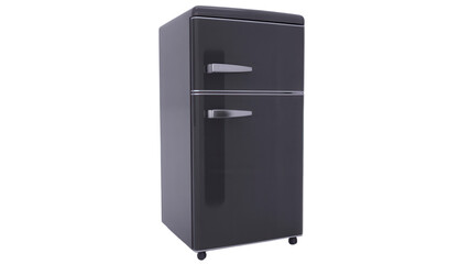 Stylish retro refrigerator in charcoal gray, perfect for a modern kitchen or studio apartment, blending vintage charm with contemporary design