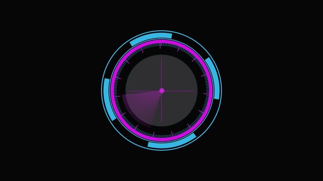 Pink blue hud interface animation sci fi radar screen overlay graphics 4k loop. Animated futuristic hud interface radar targeting system neon pink blue 4k seamless.