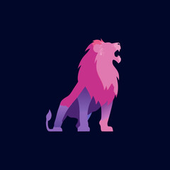 Roaring lion with gradient fur on a dark background