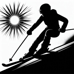 silhouette of a man on a mountain, silhouette of a man standing on a mountain, silhouette of a man standing on a mountain top, skiing in the mountains, skier on a snowboard, skiing on the mountain, sk