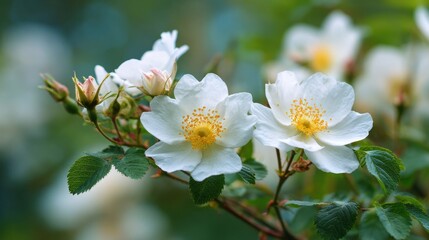 Fototapeta premium Awesome photo of close up of beautiful musk rose flowers blooming in the garden.