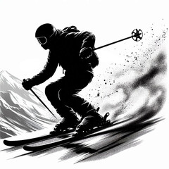 silhouette of a man on a mountain, silhouette of a man standing on a mountain, silhouette of a man standing on a mountain top, skiing in the mountains, skier on a snowboard, skiing on the mountain, sk