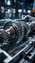 Fototapeta premium Awesome photo of closeup of intricate gears and cogs in a complex mechanical assembly.