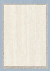 A minimalist rectangular frame with a light beige center and a subtle textured border on a soft blue background.