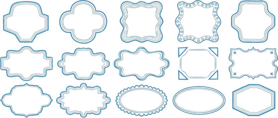 Obraz premium Decorative Frames Set, Blue Ornate Border Collection on White Background, Grunge Style