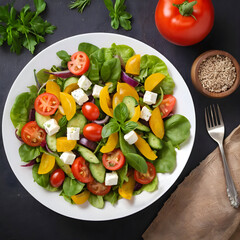 Healthy salad from ripe vegetables