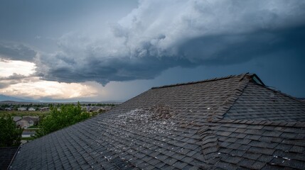 Awesome photo of hail storm cloud over the roof of a house in a residential area. © Khadiza F
